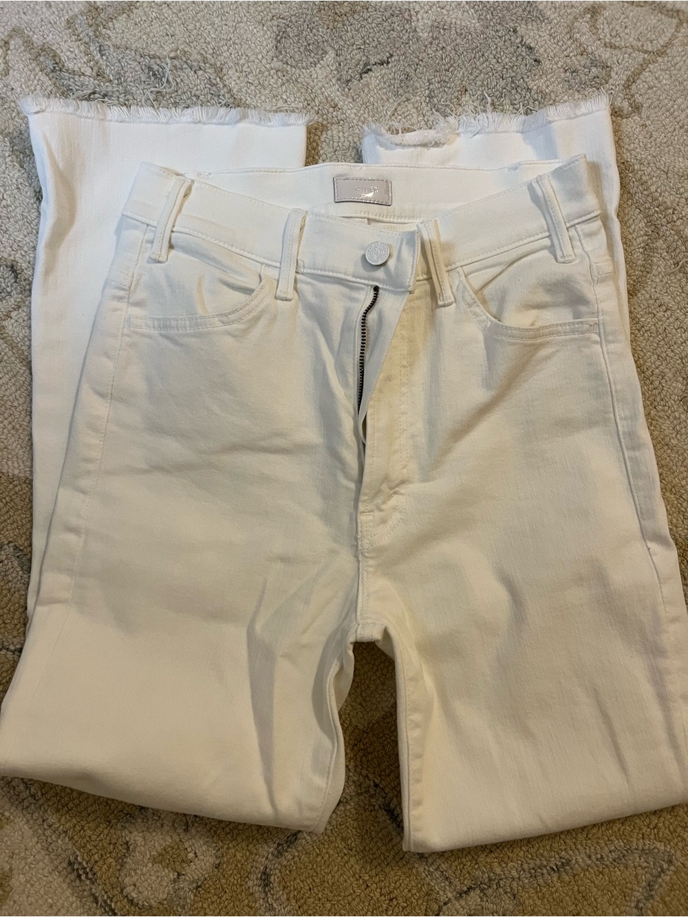 MOTHER White High-Rise Hustler Straight Ankle Fray Jeans